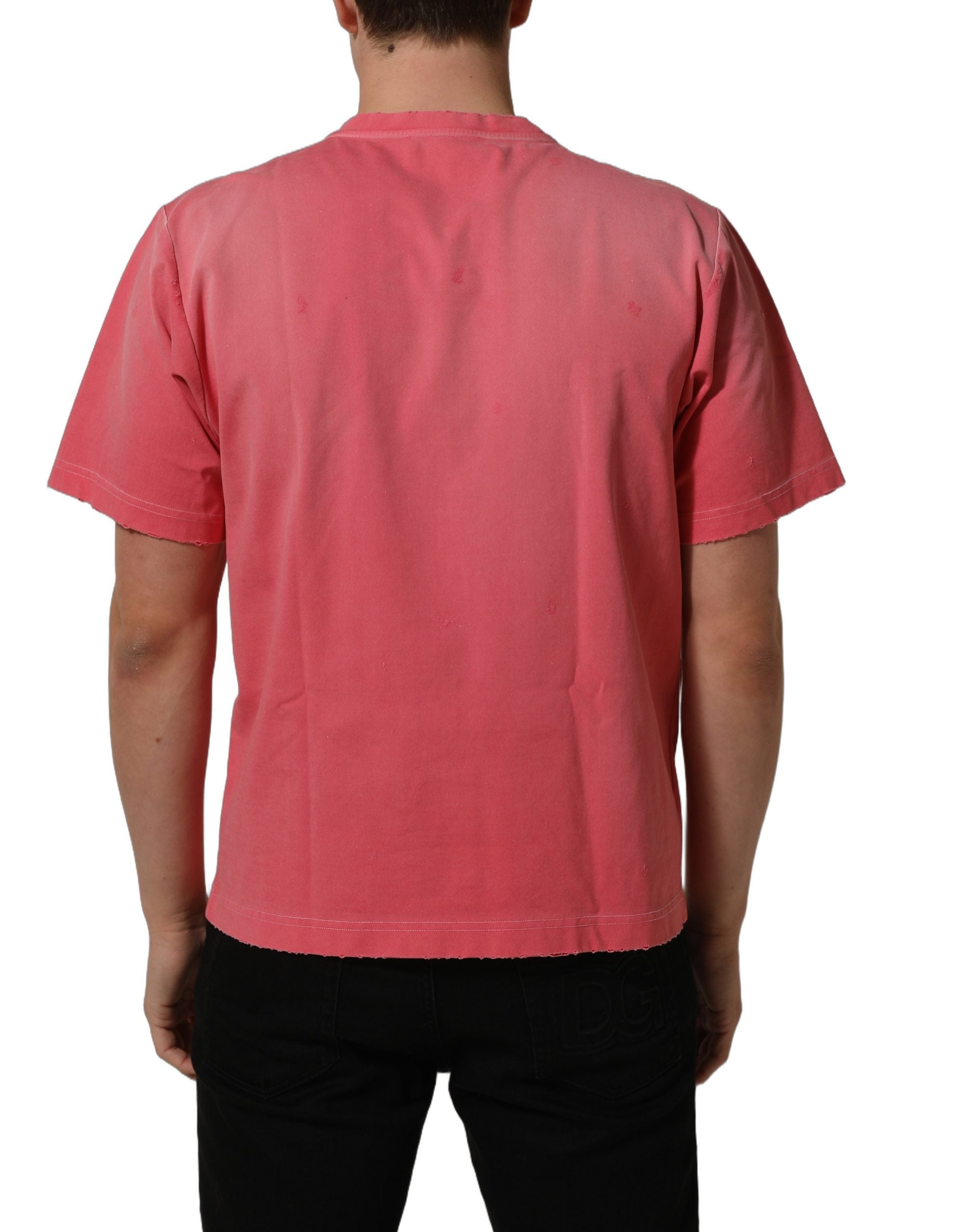 Dolce & Gabbana Pink Re-Edition Distressed Crew Neck Men's T-shirt (Pre-Owned)