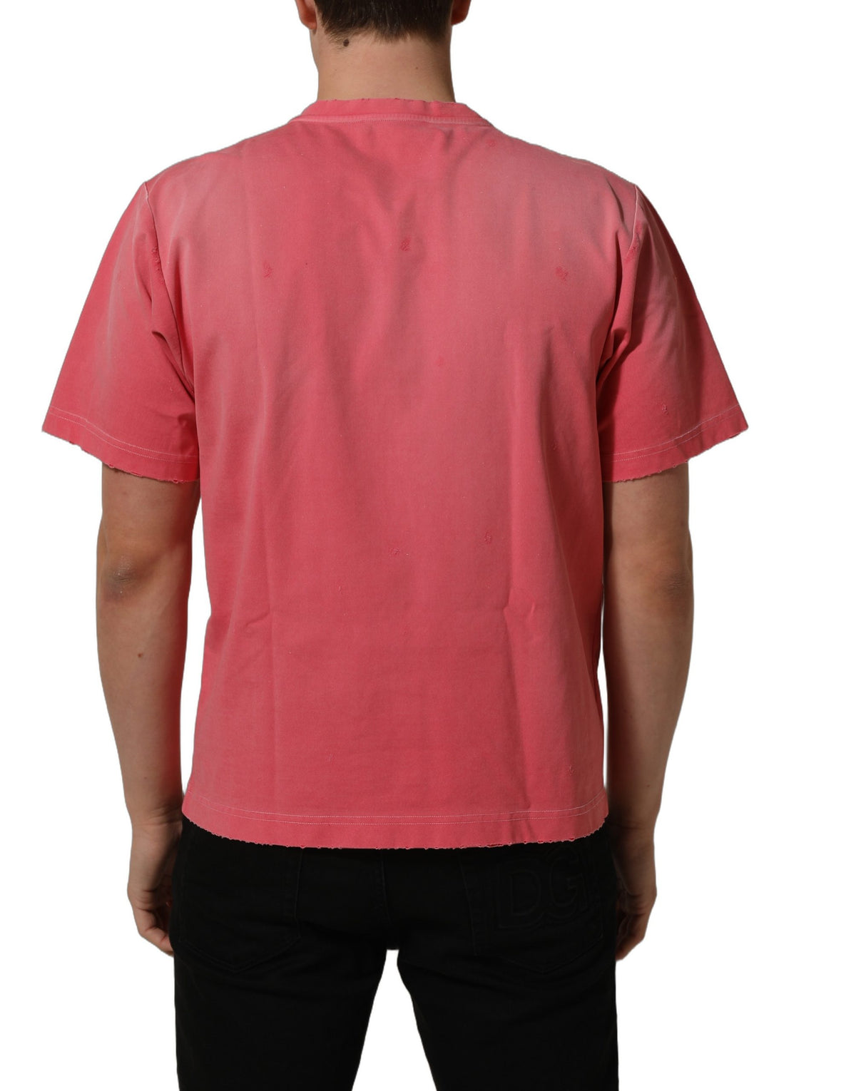 Dolce & Gabbana Pink Re-Edition Distressed Crew Neck Men's T-shirt (Pre-Owned)