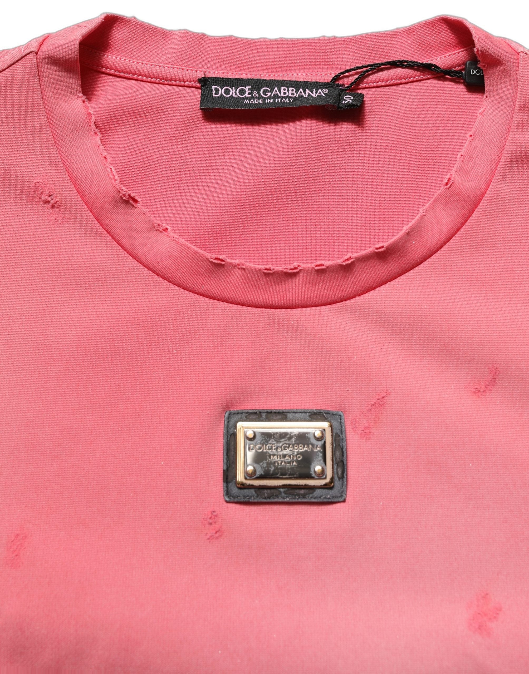 Dolce & Gabbana Pink Re-Edition Distressed Crew Neck Men's T-shirt (Pre-Owned)