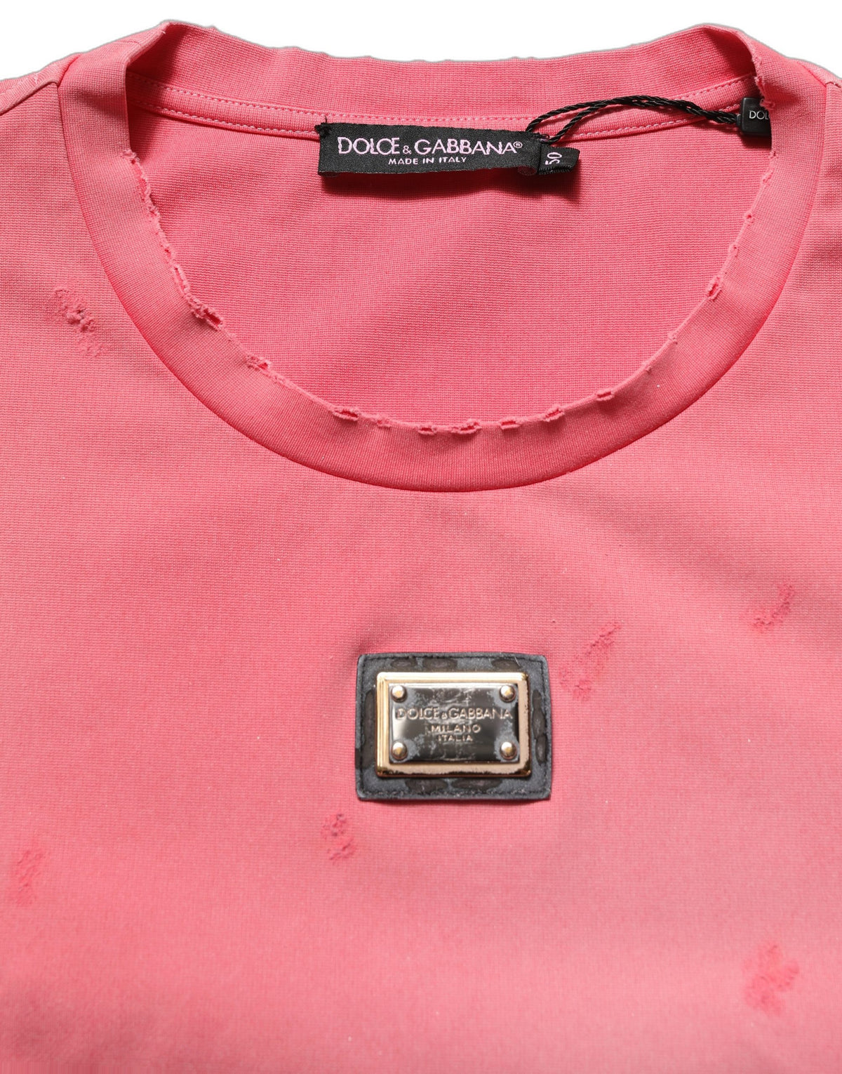 Dolce & Gabbana Pink Re-Edition Distressed Crew Neck Men's T-shirt (Pre-Owned)