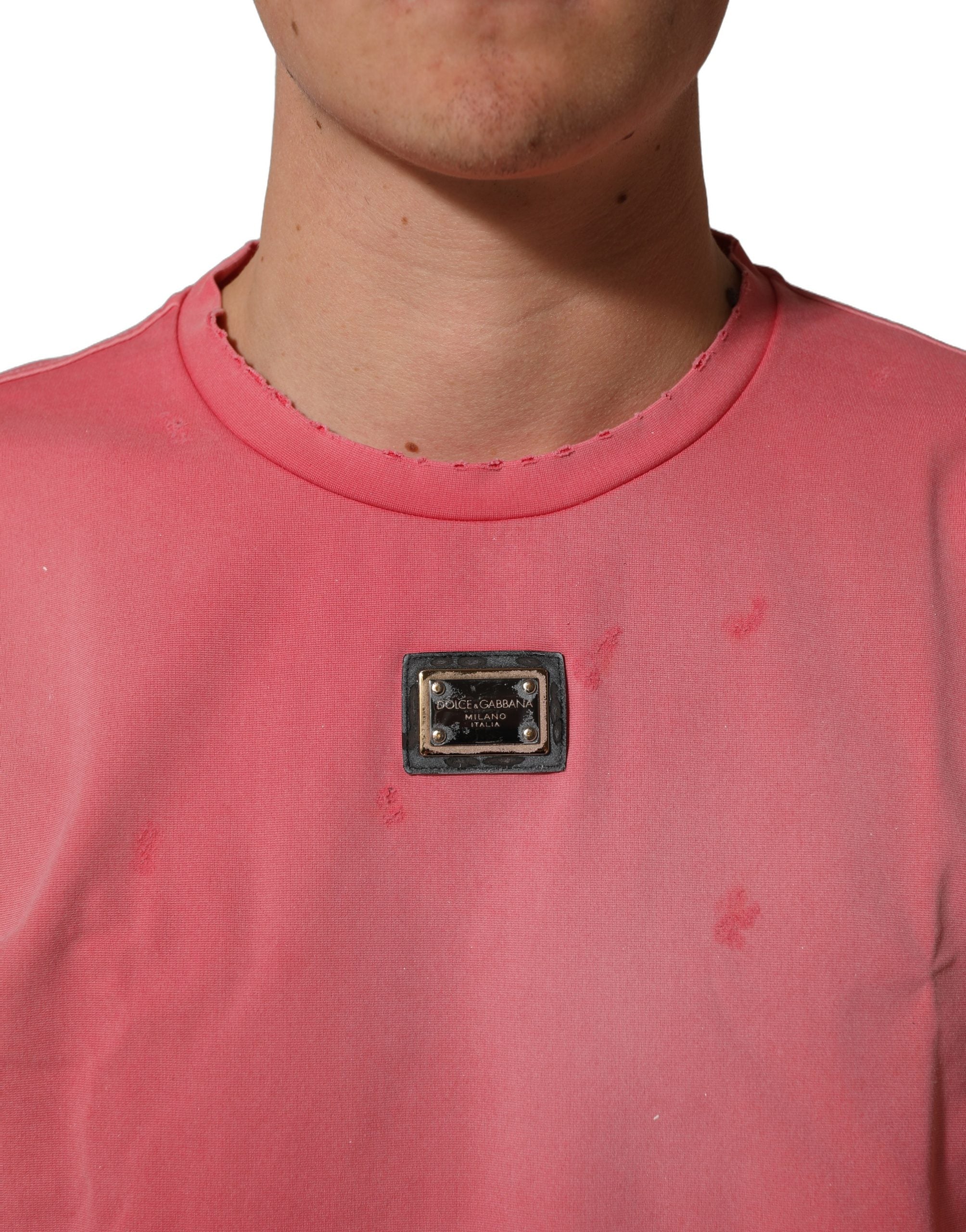 Dolce & Gabbana Pink Re-Edition Distressed Crew Neck Men's T-shirt (Pre-Owned)