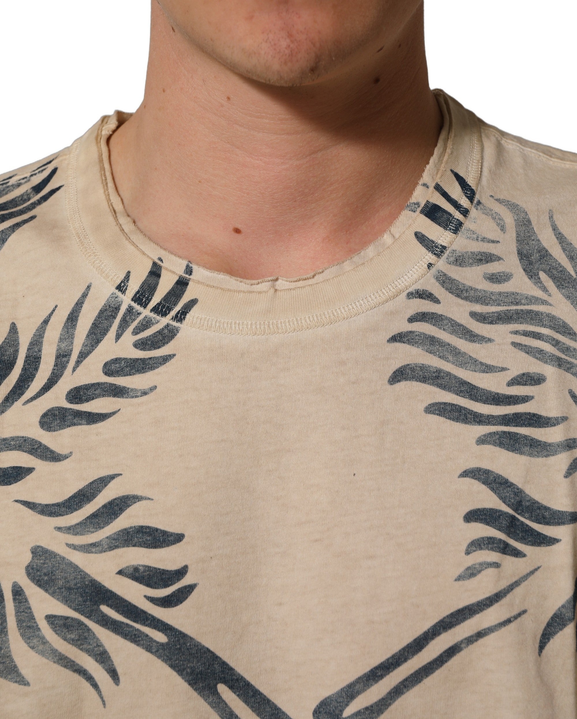 Dolce & Gabbana Beige Cotton Graphic Print Crew Neck Men's T-shirt (Pre-Owned)