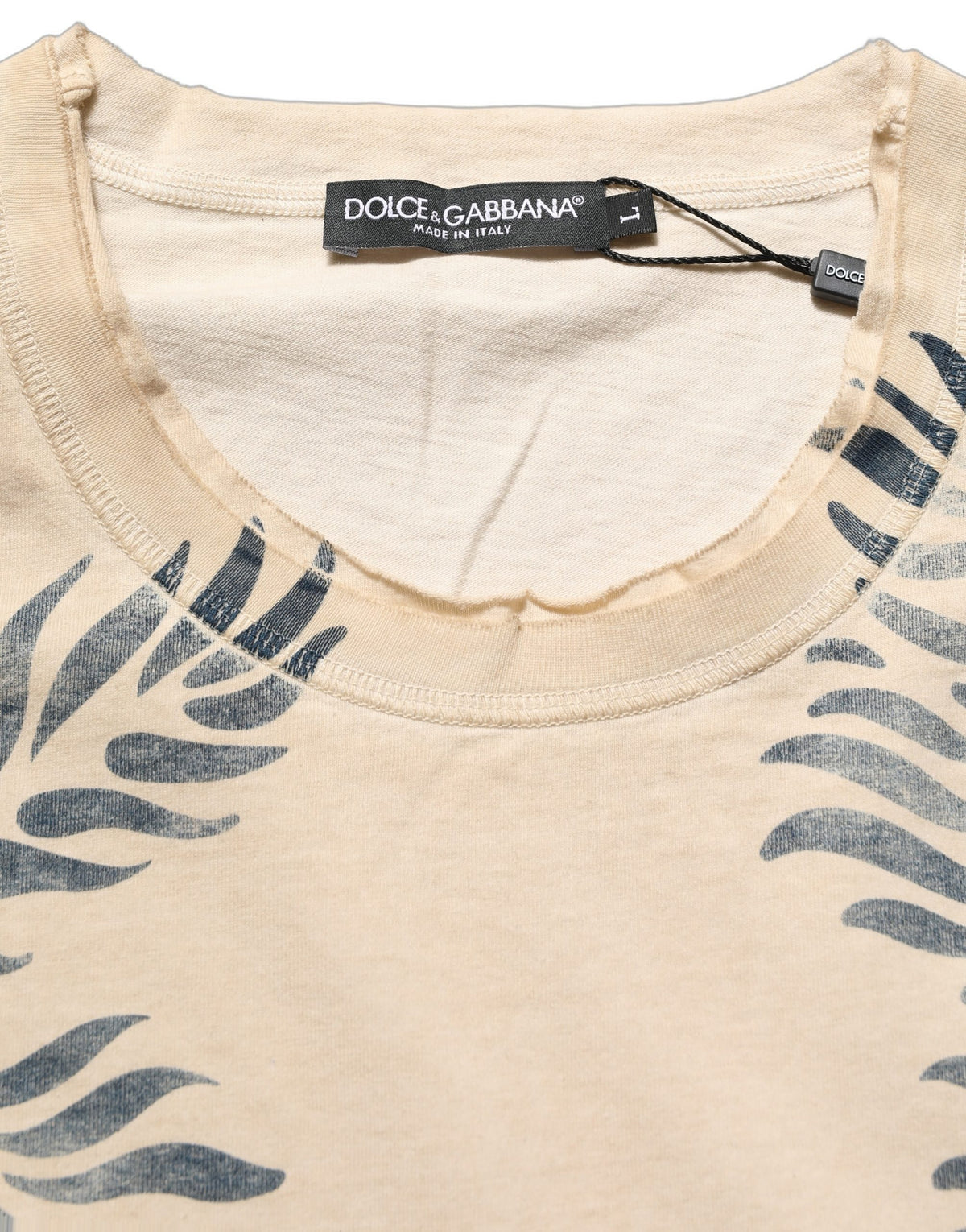 Dolce & Gabbana Beige Cotton Graphic Print Crew Neck Men's T-shirt (Pre-Owned)