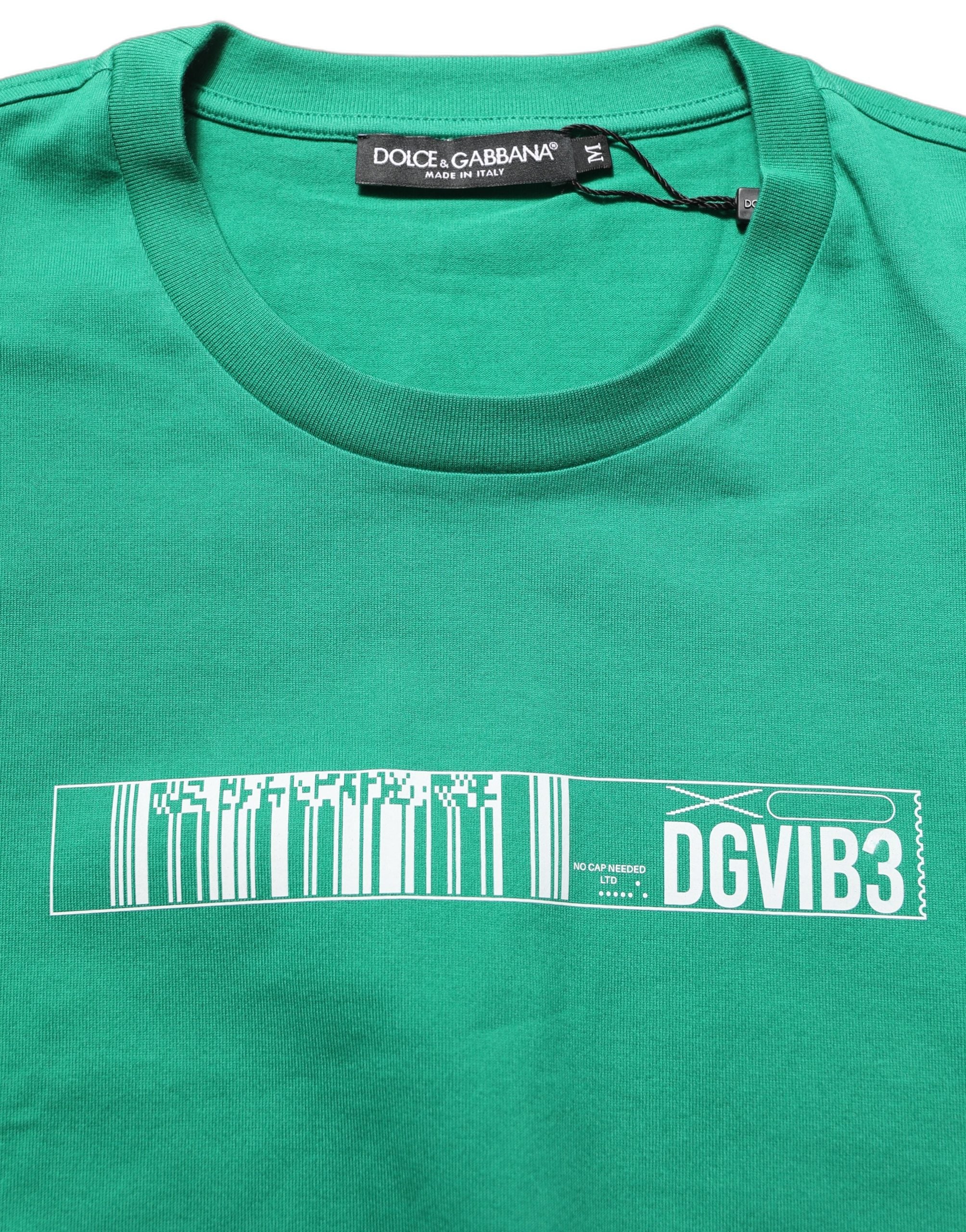 Dolce & Gabbana Green Cotton DGVIB3 Print Crew Neck Men's T-shirt