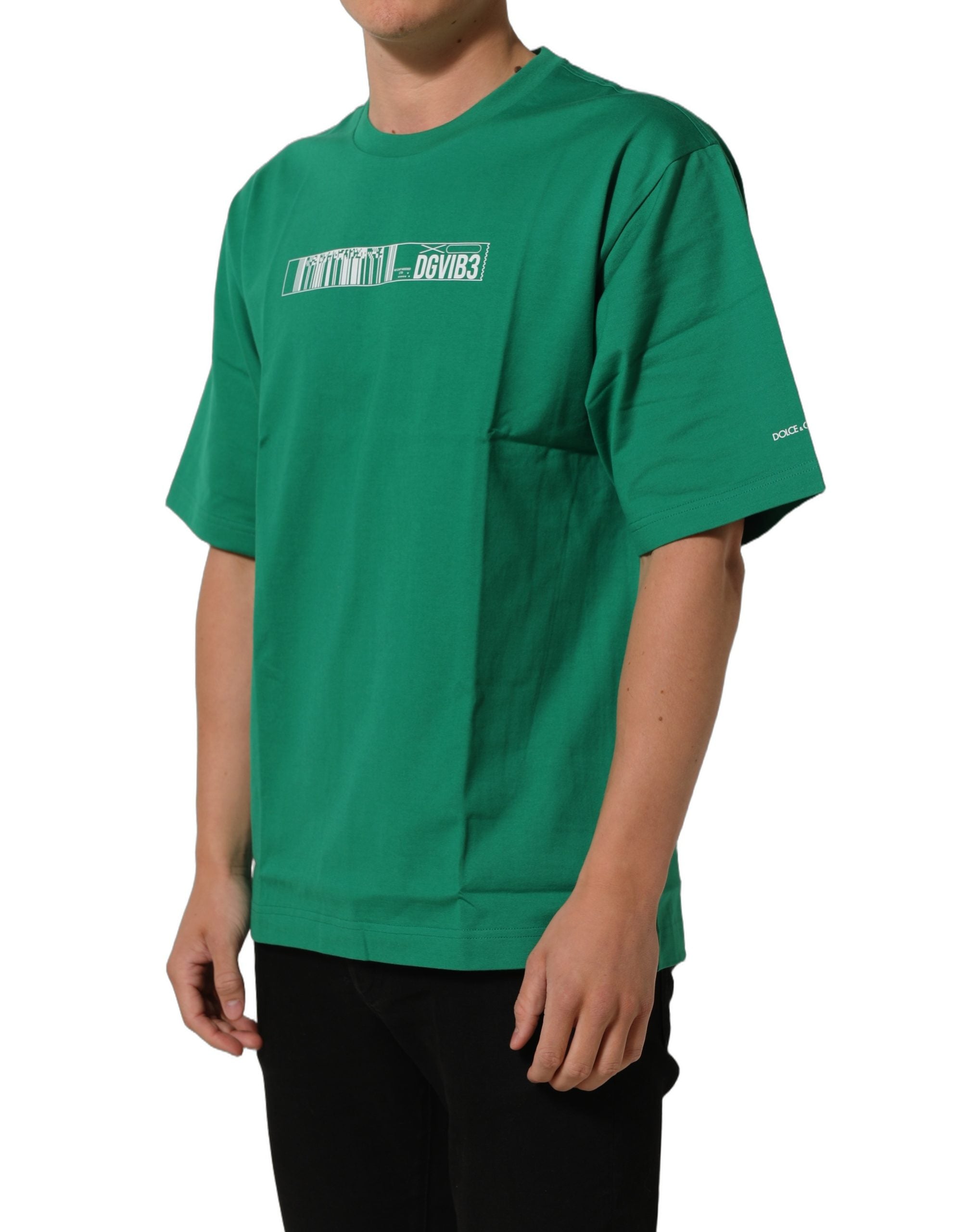 Dolce & Gabbana Green Cotton DGVIB3 Print Crew Neck Men's T-shirt