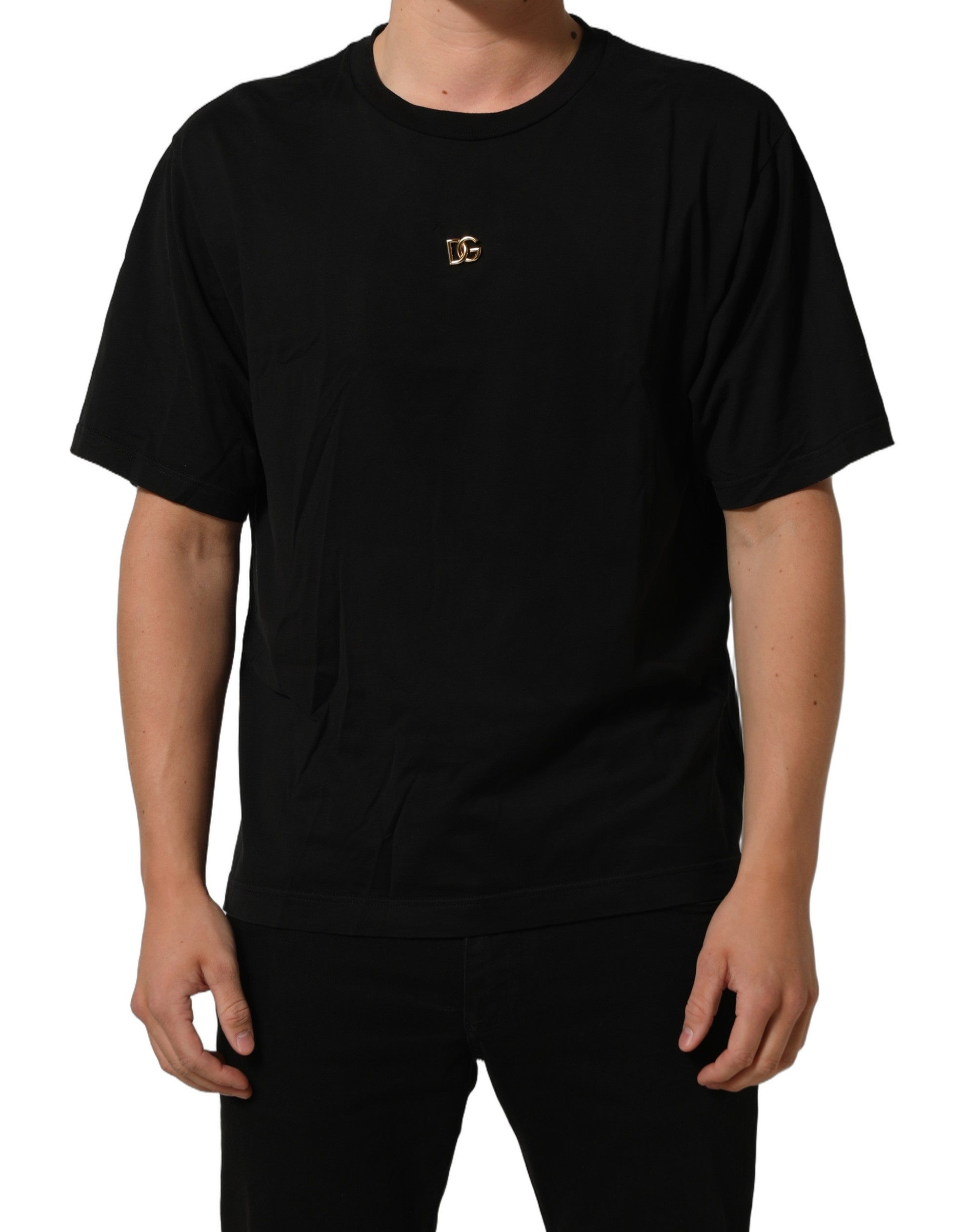 Dolce & Gabbana Black Metal DG Logo Short Sleeves Men's T-shirt (Pre-Owned)