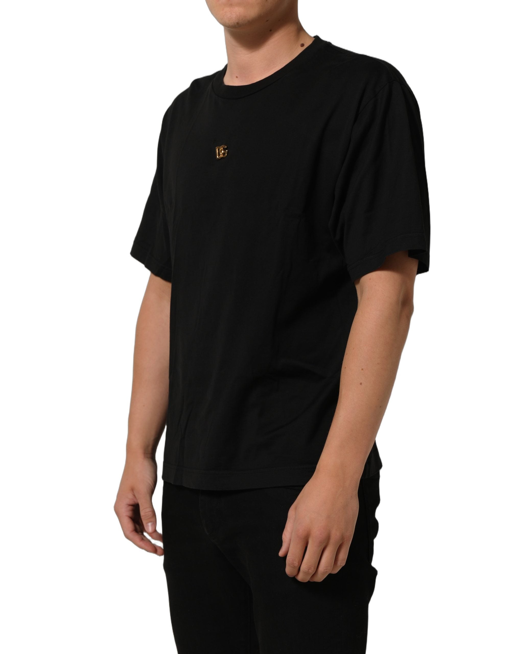 Dolce & Gabbana Black Metal DG Logo Short Sleeves Men's T-shirt (Pre-Owned)