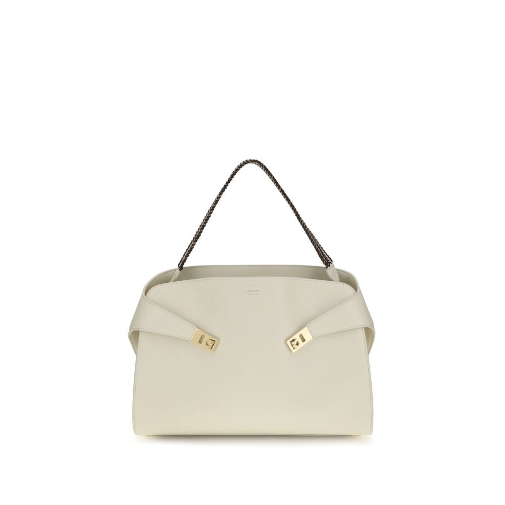 Ferragamo Beige Calf Leather Bos Taurus Shoulder Women's Bag