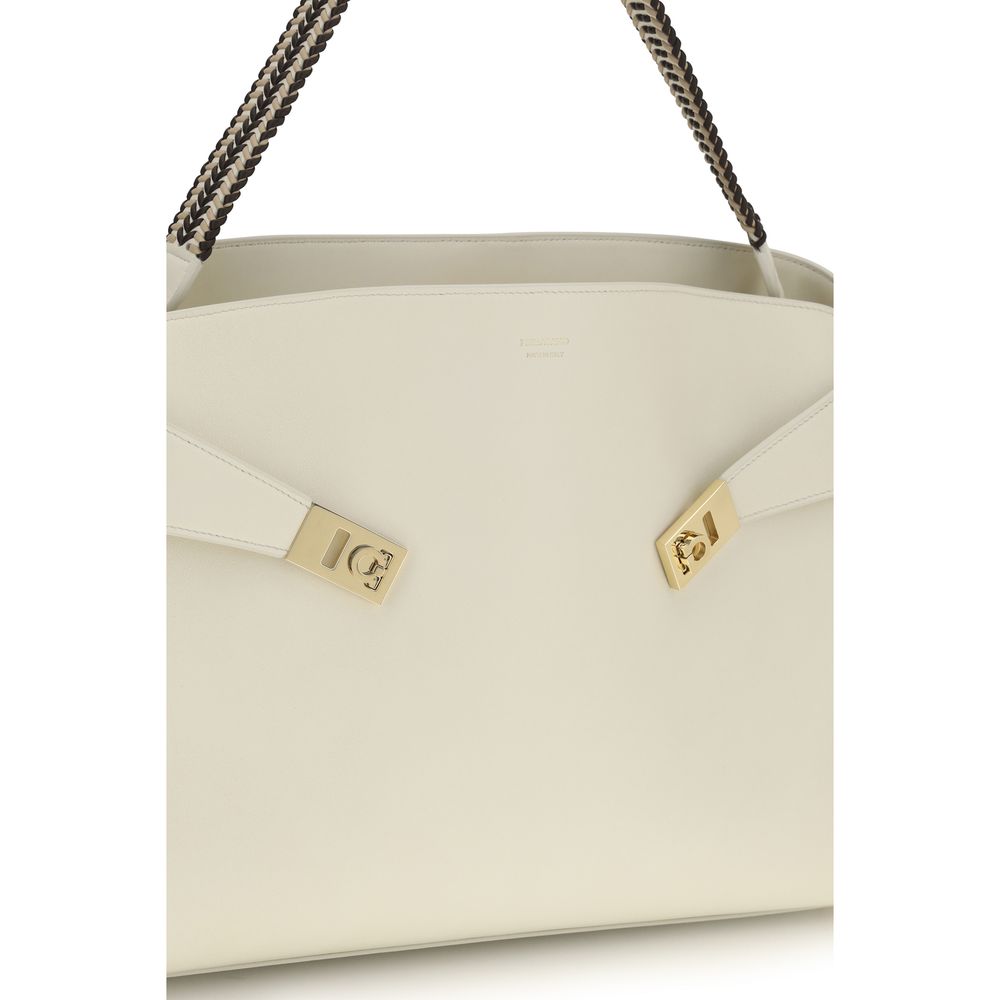 Ferragamo Beige Calf Leather Bos Taurus Shoulder Women's Bag