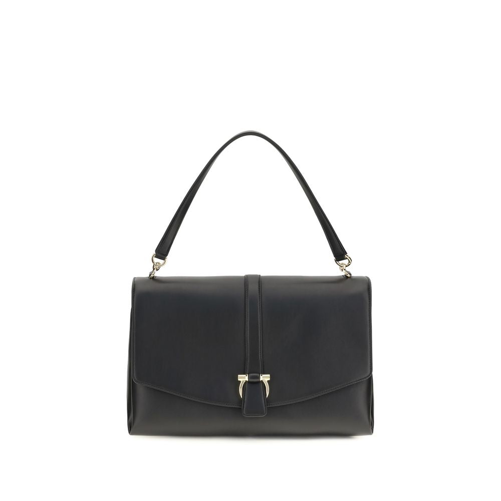 Ferragamo Black Calf Leather Bos Taurus Shoulder Women's Bag
