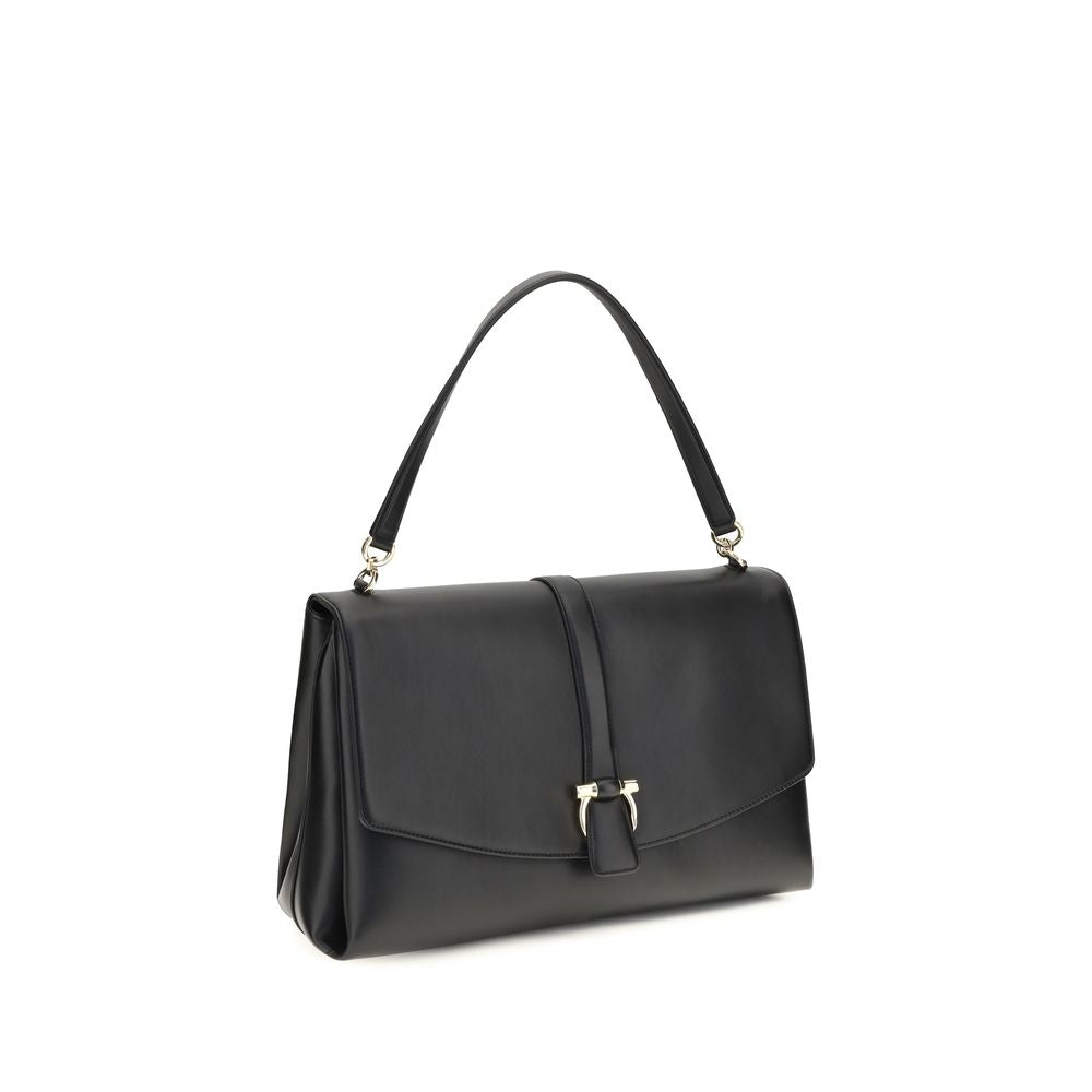 Ferragamo Black Calf Leather Bos Taurus Shoulder Women's Bag