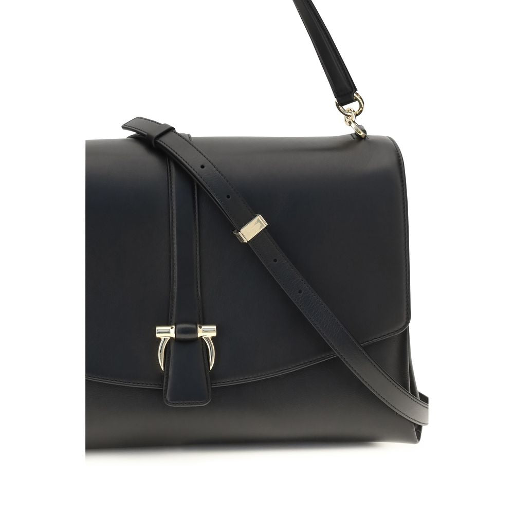 Ferragamo Black Calf Leather Bos Taurus Shoulder Women's Bag