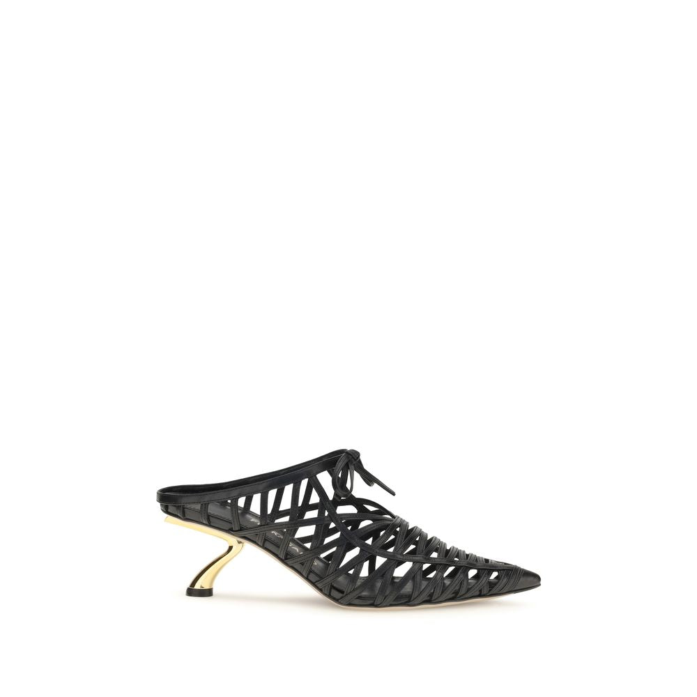 Ferragamo Black Calf Leather Bos Taurus Women's Mules