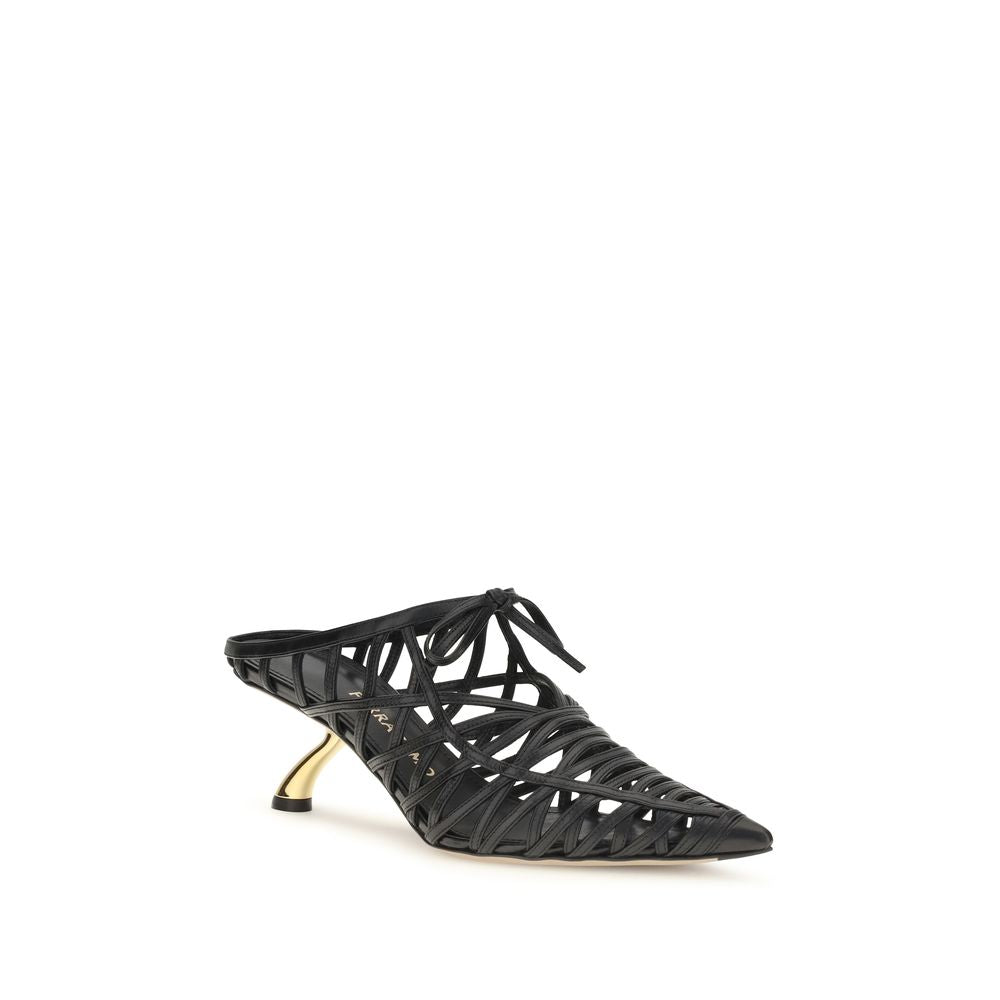 Ferragamo Black Calf Leather Bos Taurus Women's Mules