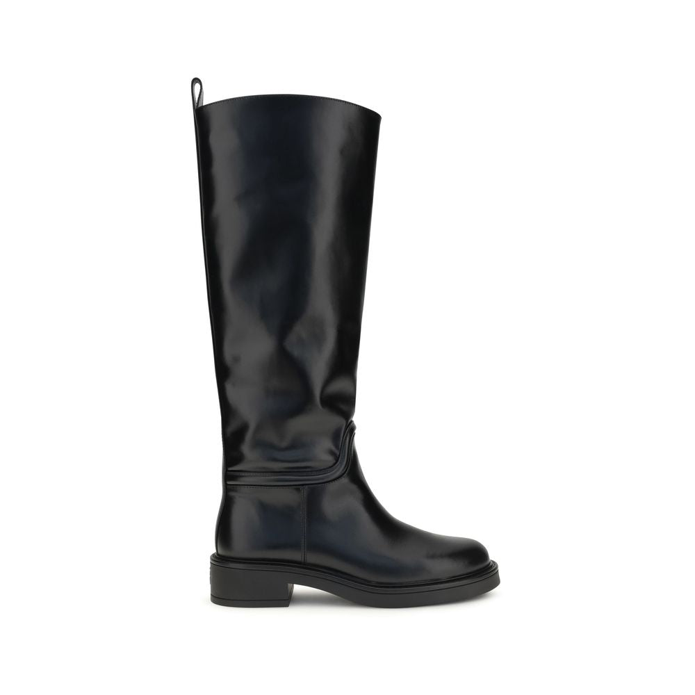 Stuart Weitzman Black Calf Leather Bos Taurus Flat Women's Boots