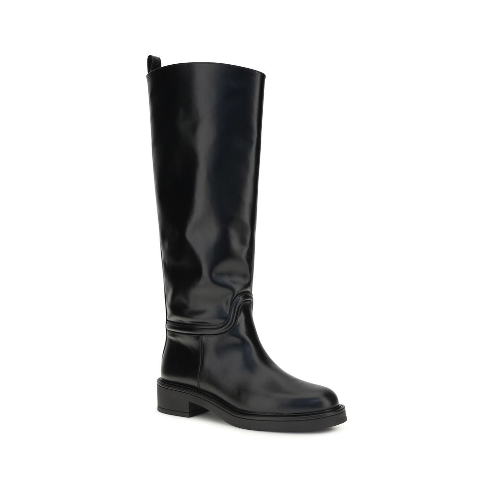Stuart Weitzman Black Calf Leather Bos Taurus Flat Women's Boots
