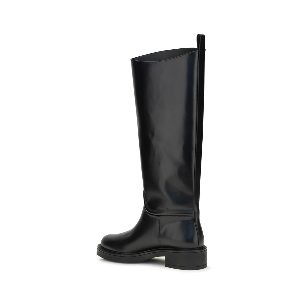 Stuart Weitzman Black Calf Leather Bos Taurus Flat Women's Boots