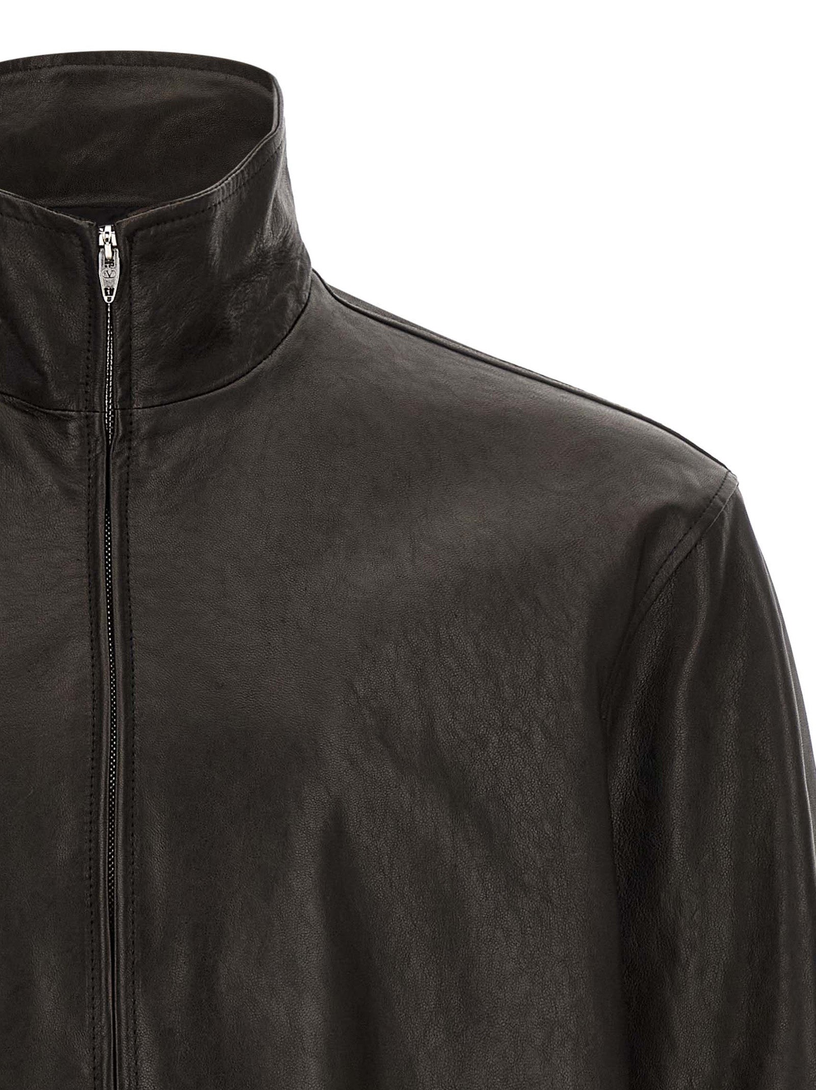 Valentino Garavani Black Calfskin Leather Men's Jacket