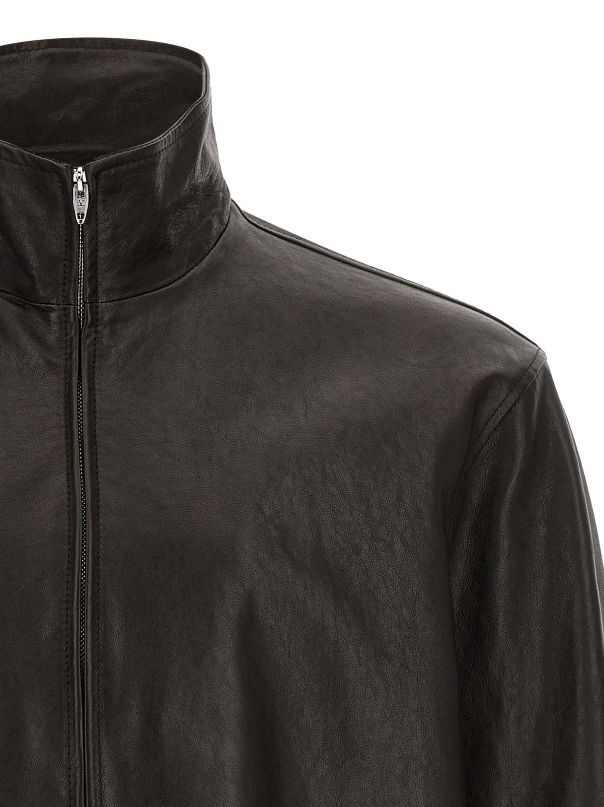 Valentino Garavani Black Calfskin Leather Men's Jacket