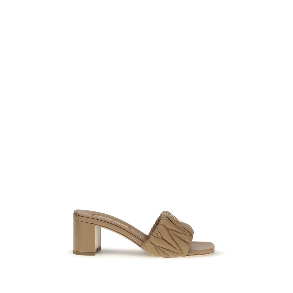 Miu Miu Beige Lamb Ovis Aries Platform Women's Sandals