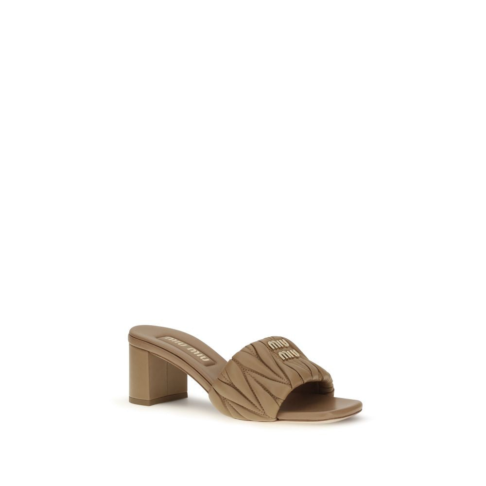 Miu Miu Beige Lamb Ovis Aries Platform Women's Sandals