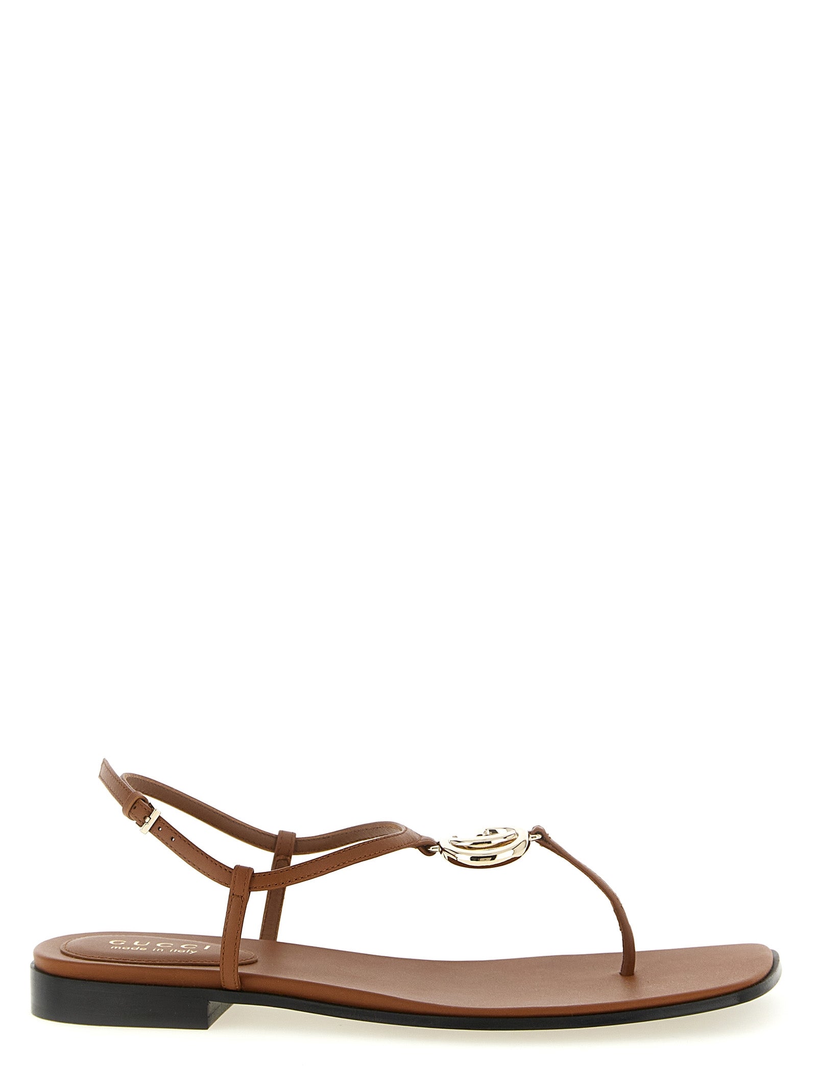 Gucci Brown Calfskin Flat Women's Sandals