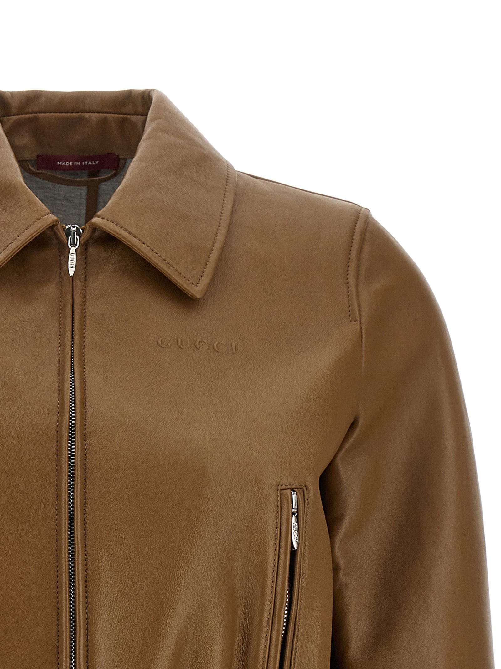 Gucci Beige Lamb Leather Leather Women's Jacket