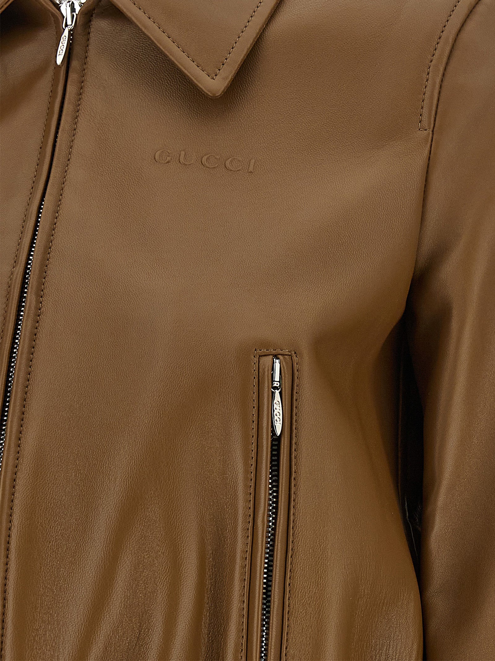 Gucci Beige Lamb Leather Leather Women's Jacket