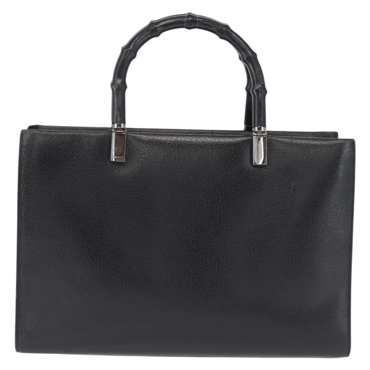 Gucci Vintage Bamboo Handle Leather Black Leather Handbag (Pre-Owned)