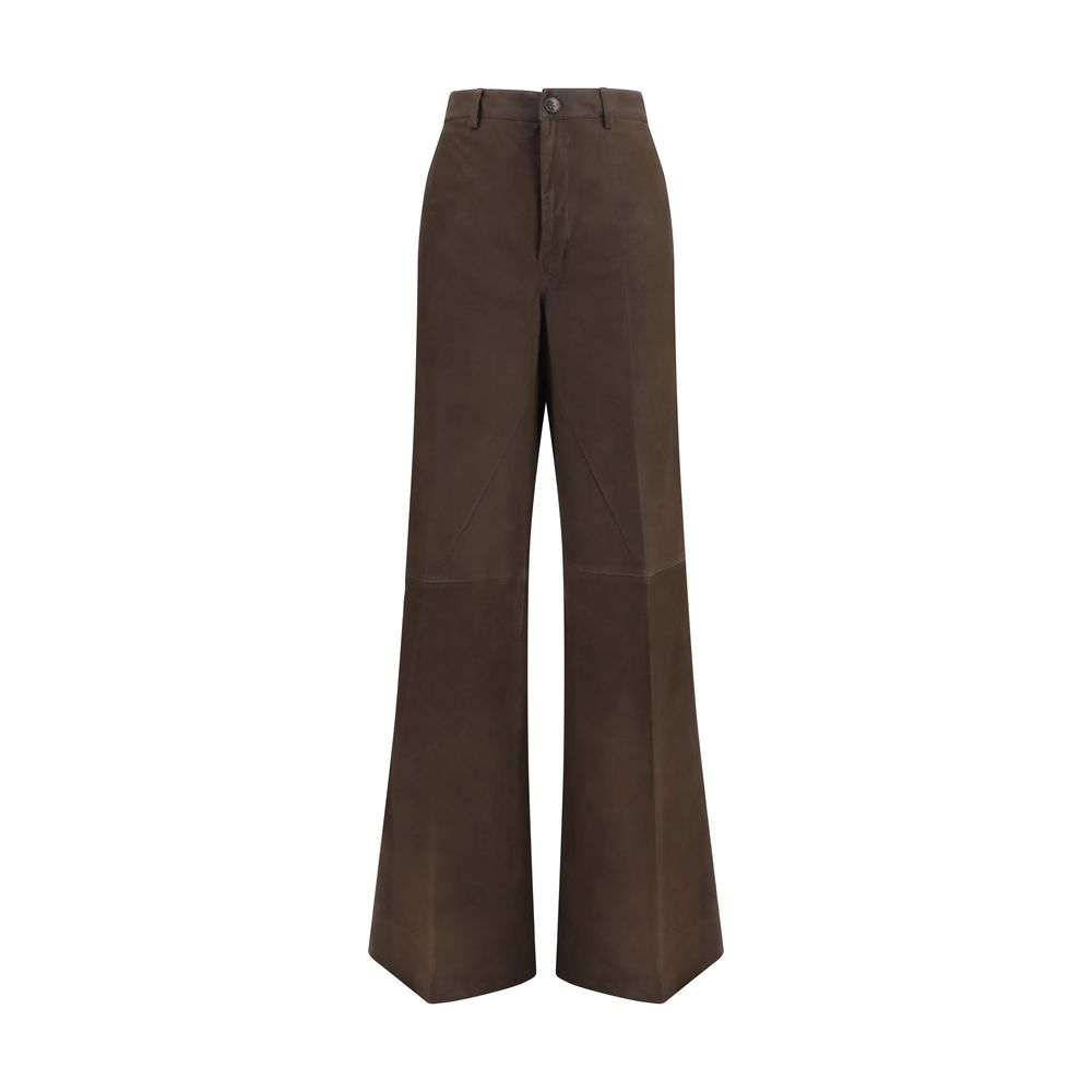 Rick Owens Brown Calf Leather Bos Taurus Casual Women's Pants