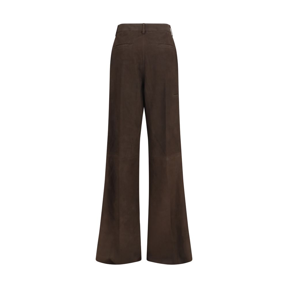 Rick Owens Brown Calf Leather Bos Taurus Casual Women's Pants