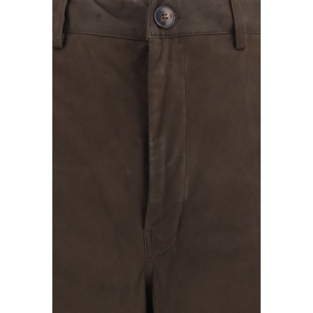 Rick Owens Brown Calf Leather Bos Taurus Casual Women's Pants