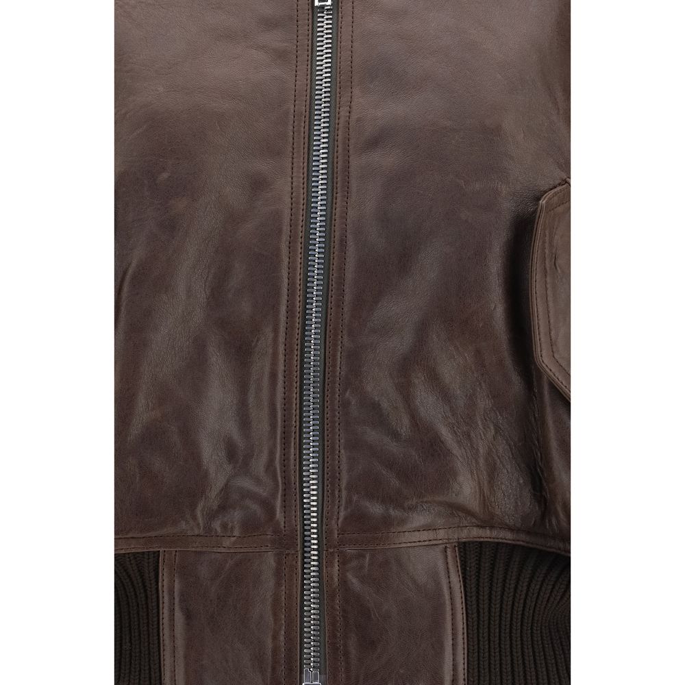 Rick Owens Brown Calf Leather Bos Taurus Women's Bomber