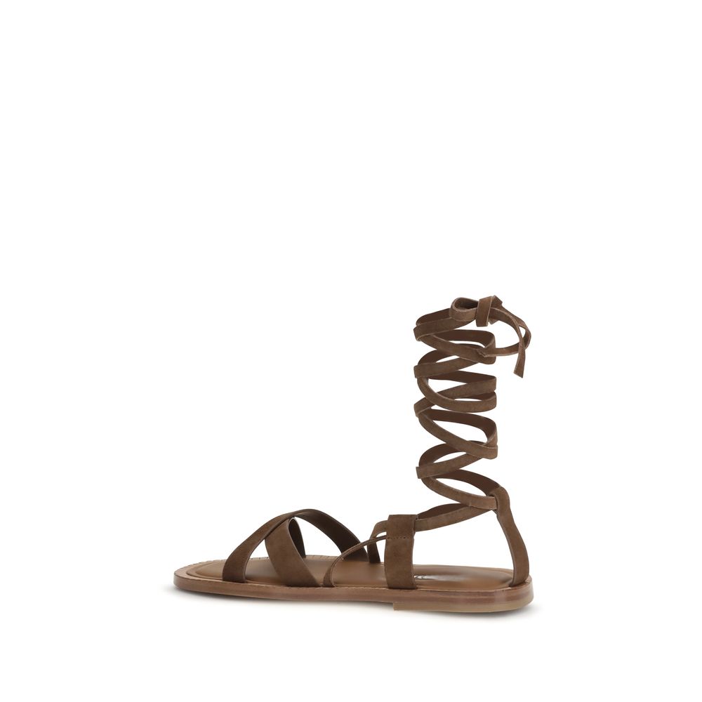 Miu Miu Brown Calf Leather Bos Taurus Strap-On Women's Sandals
