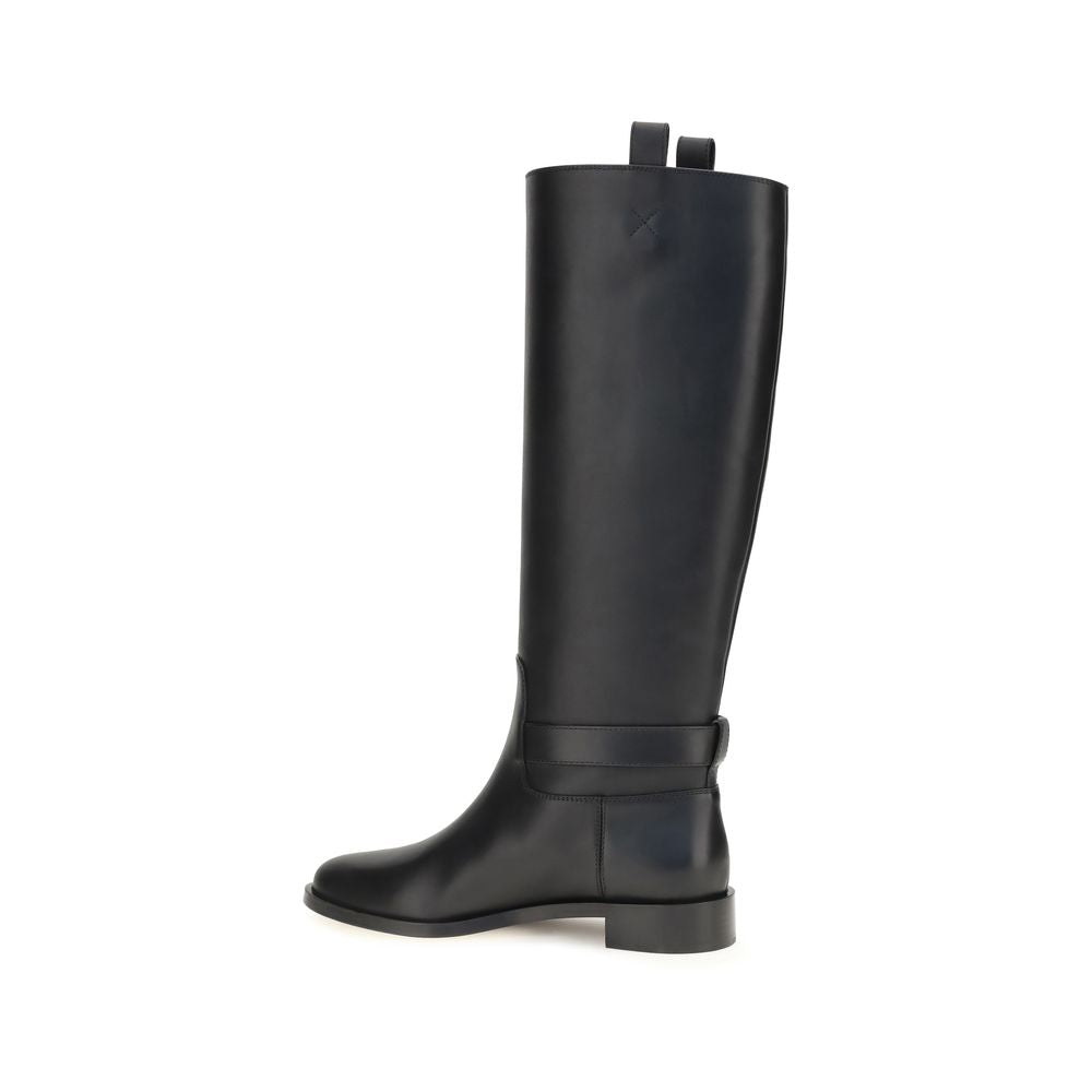 Ferragamo Black Calf Leather Bos Taurus Women's Boots