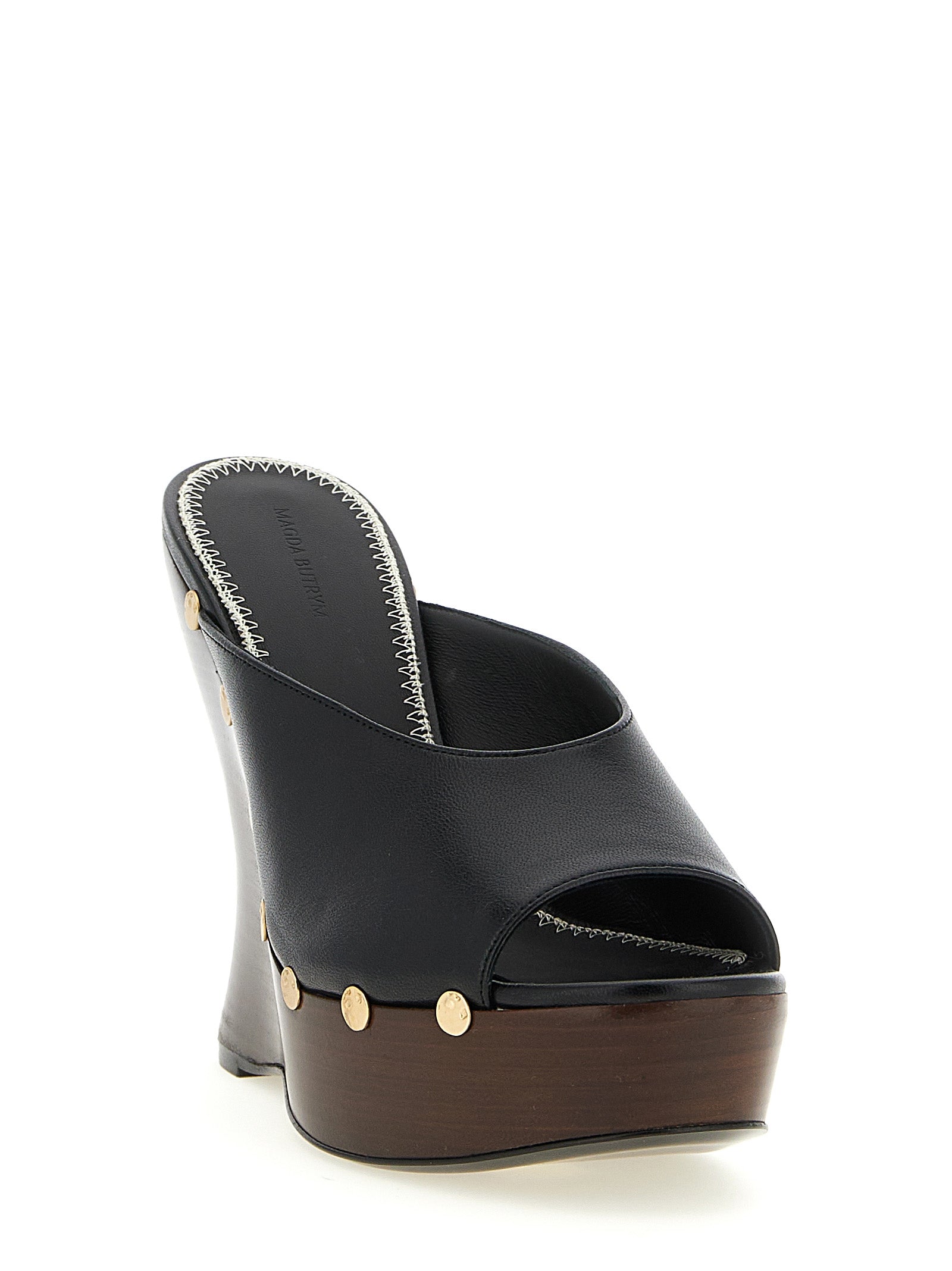 Magda Butrym Black Calfskin Wedge Women's Sandals