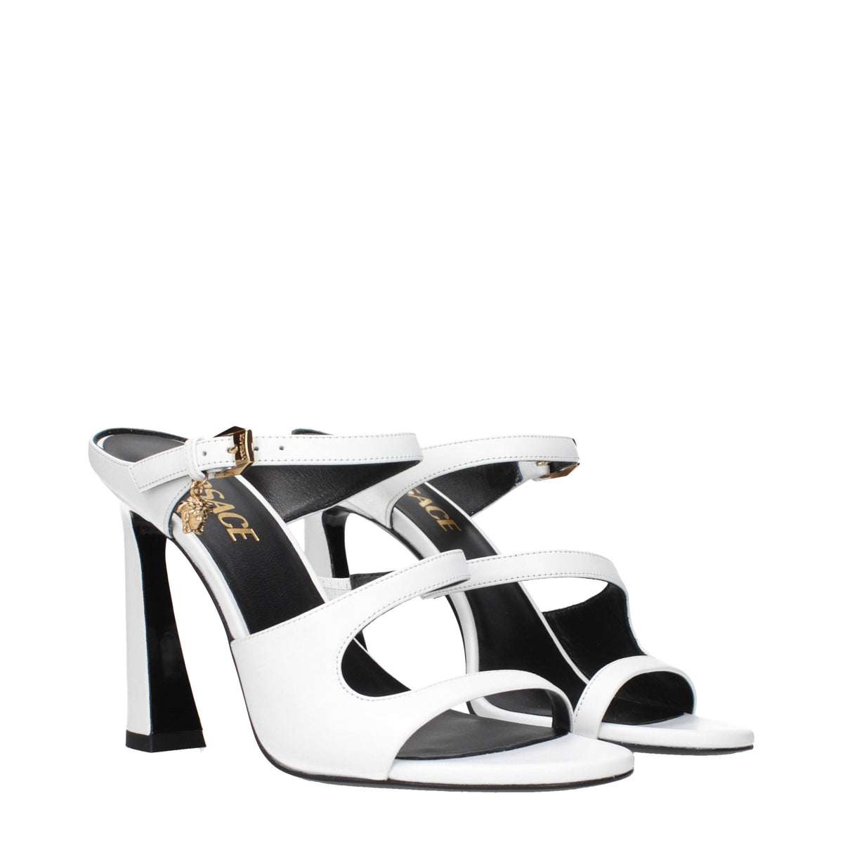 Versace White Leather Stiletto Heel Women's Sandals