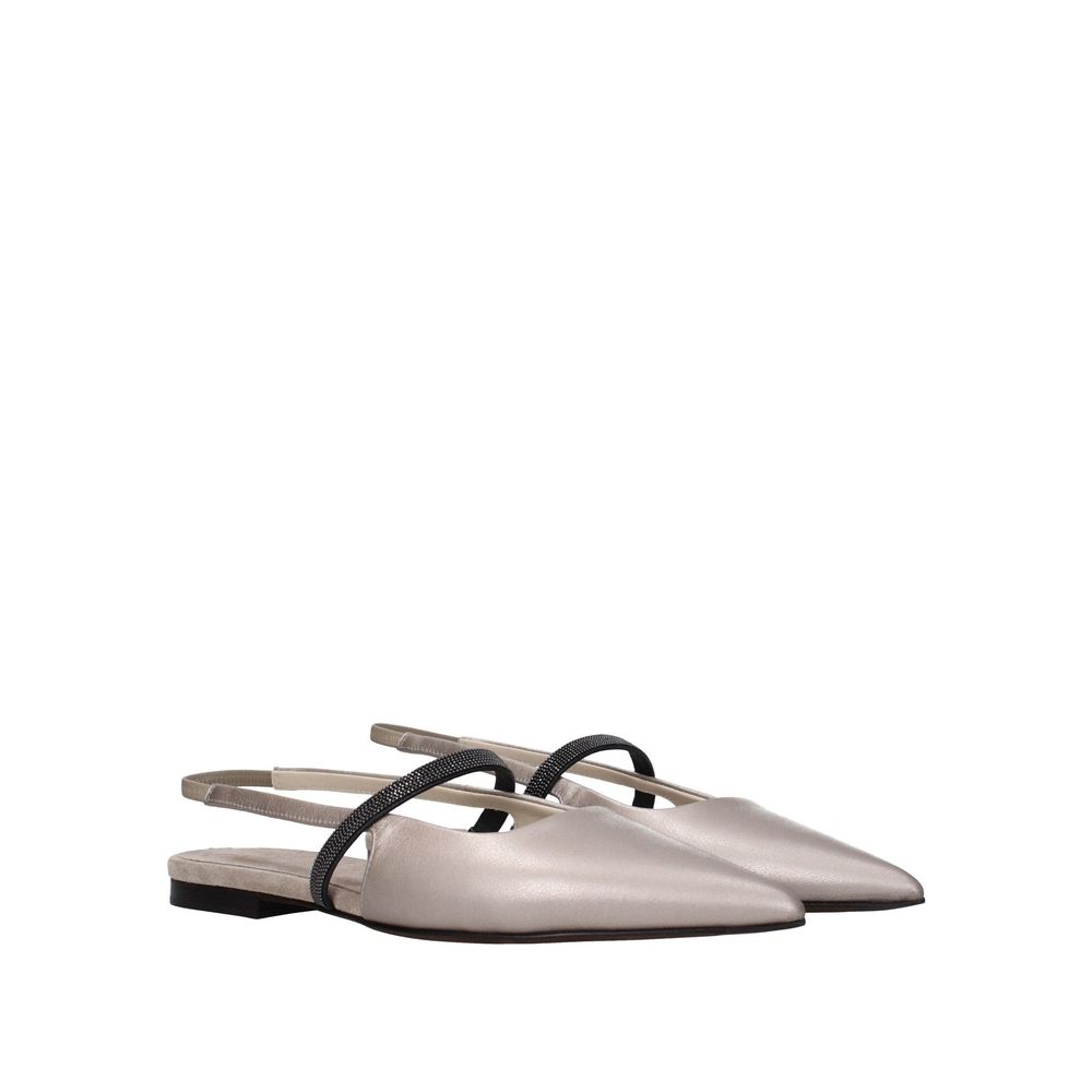 Brunello Cucinelli Beige Leather Women's Mules