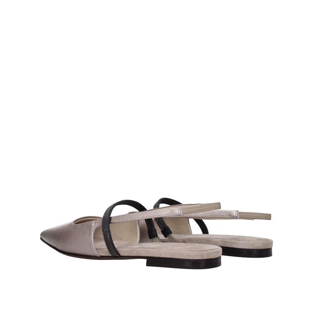 Brunello Cucinelli Beige Leather Women's Mules