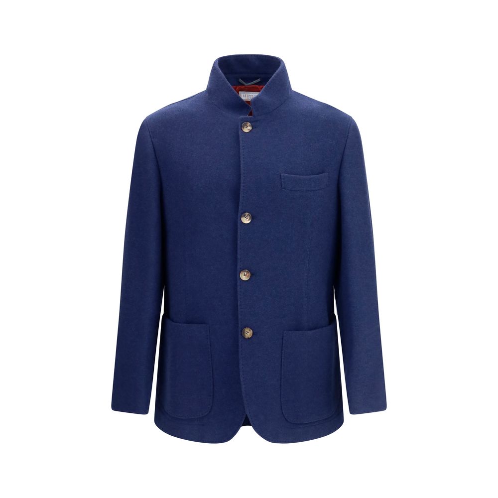 Brunello Cucinelli Blue Cashmere Full-Length Men's Jacket