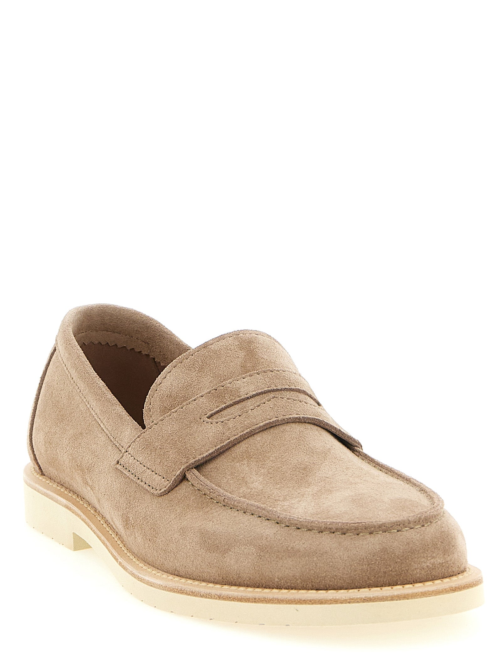 Brunello Cucinelli Beige Calfskin Slip-On Men's Loafers