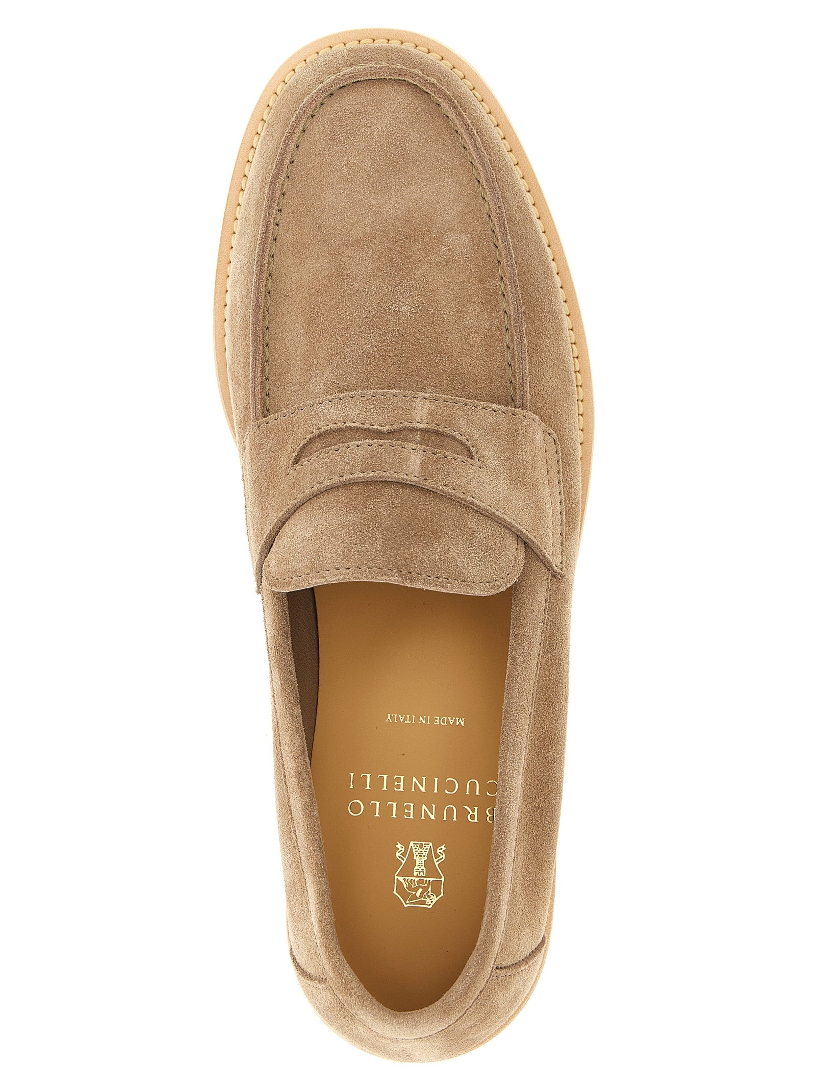 Brunello Cucinelli Beige Calfskin Slip-On Men's Loafers