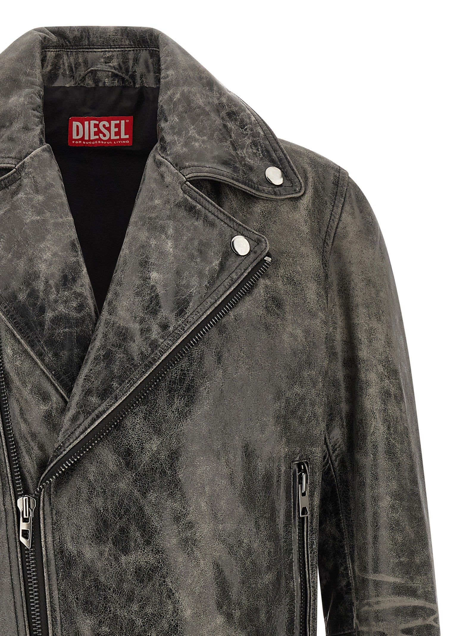 Diesel Gray Cowhide Leather Men's Jacket