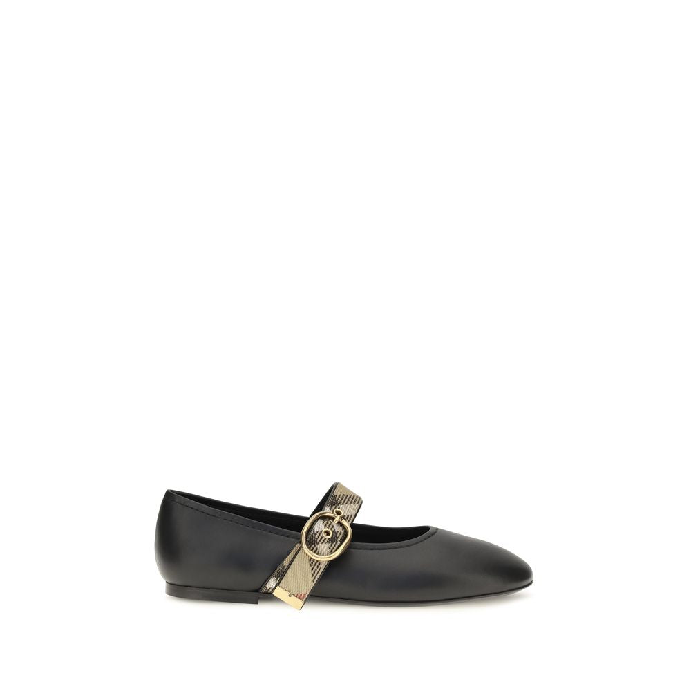 Burberry Black Calf Leather Bos Taurus Ballet Women's Flats