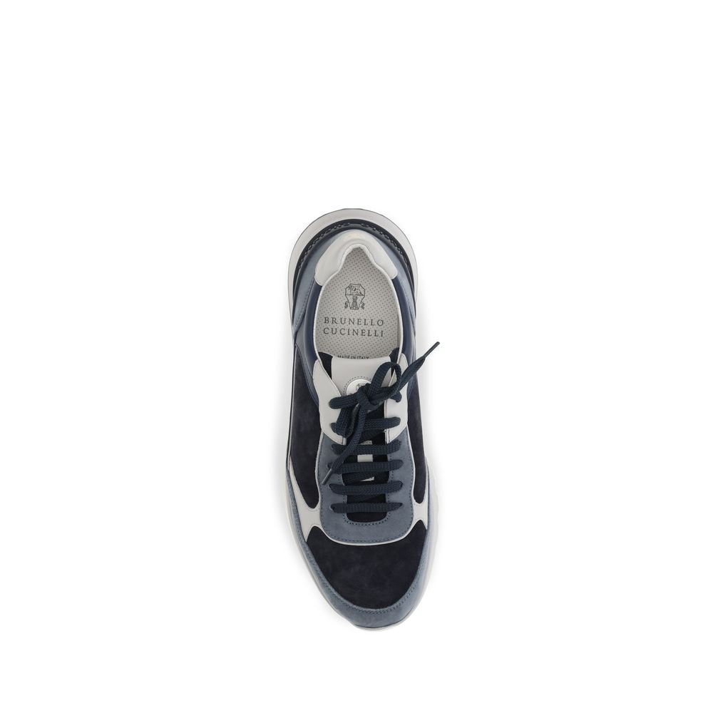 Brunello Cucinelli Blue Calf Leather Bos Taurus Athletic Men's Sneakers