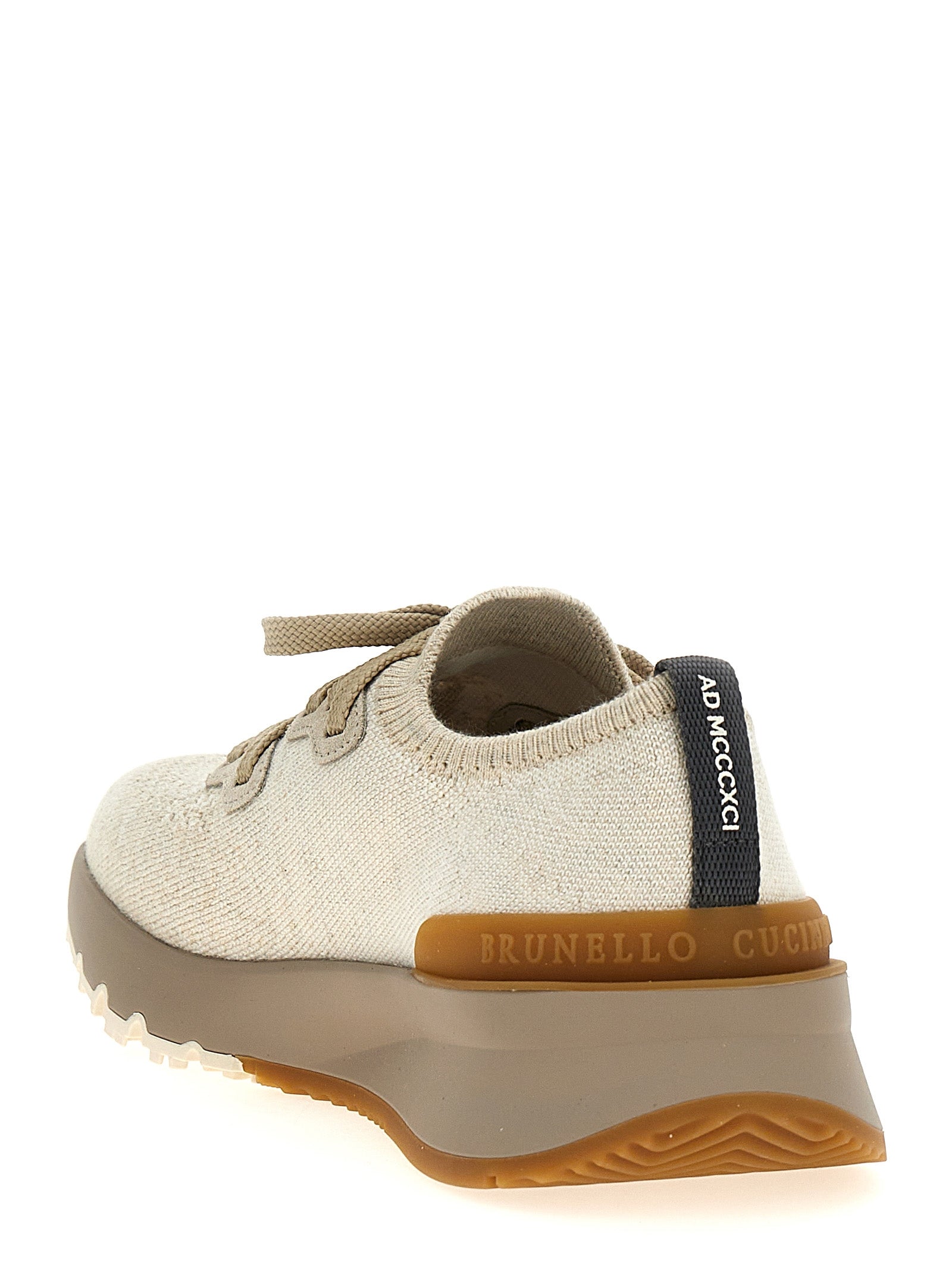 Brunello Cucinelli Beige Cotton Low Top Men's Sneakers
