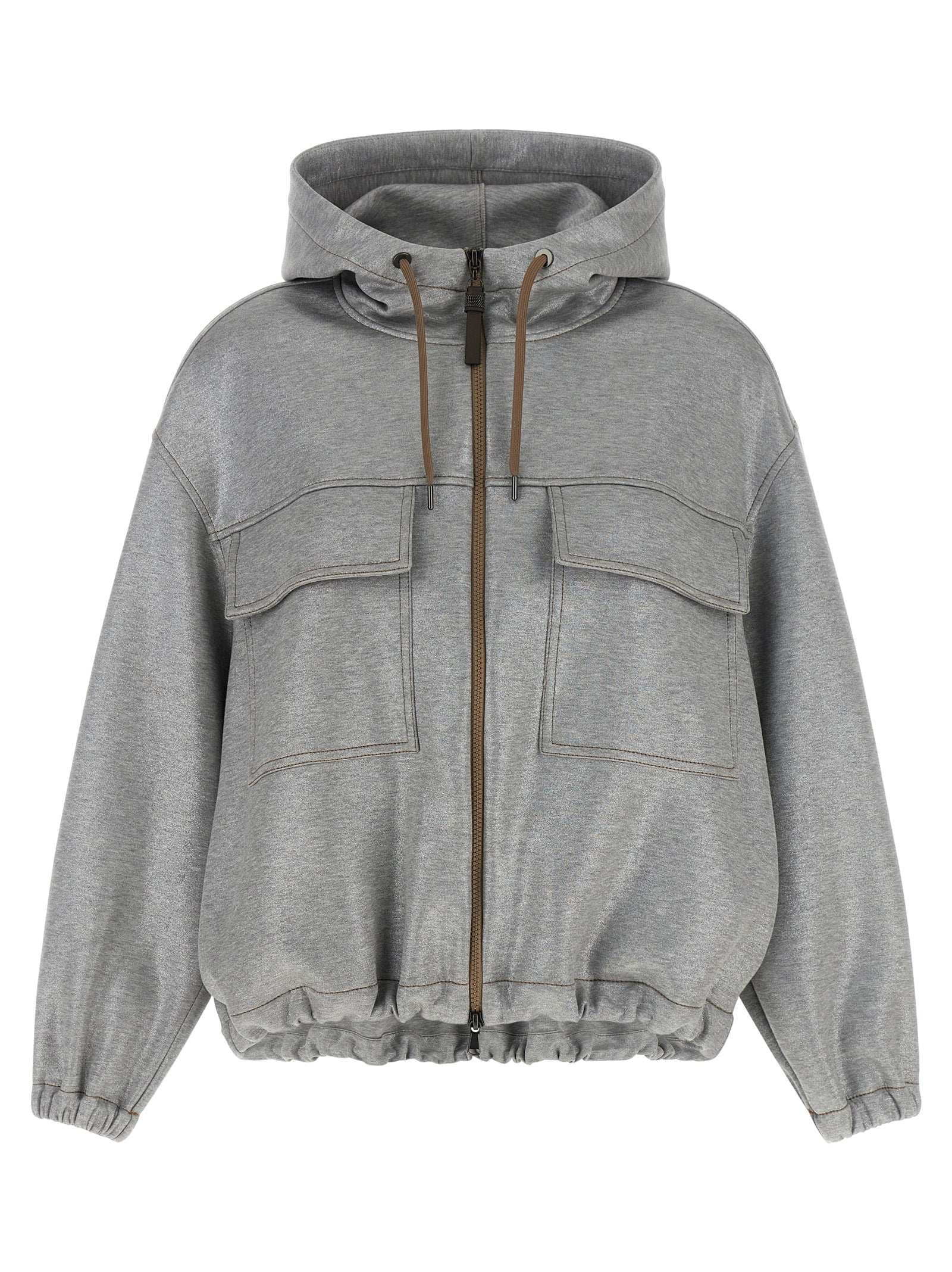 Brunello Cucinelli Silver Cotton Women's Bomber