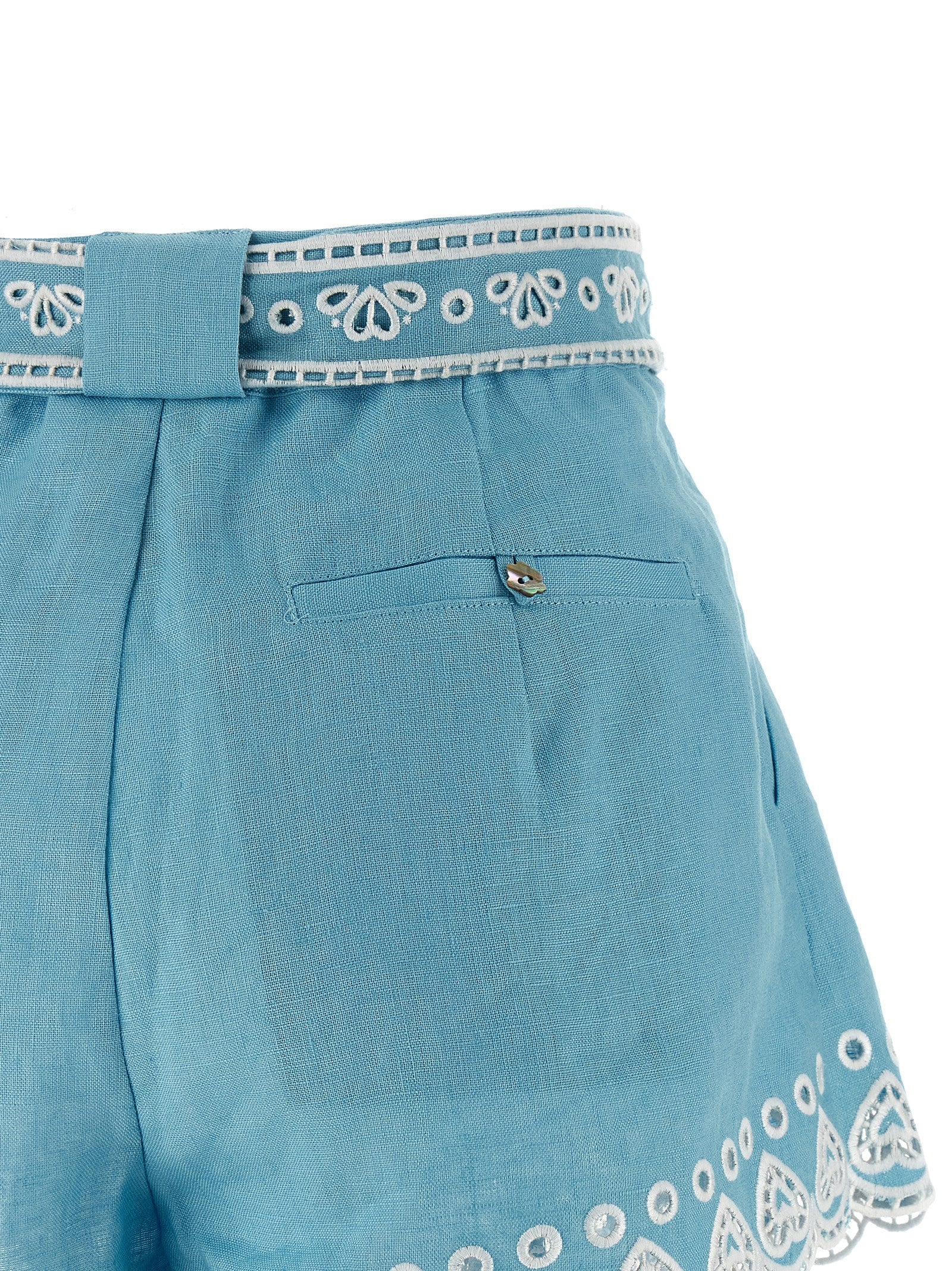 FARM RIO Blue Linen Bermuda Women's Shorts