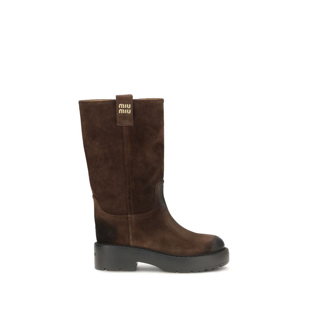 Miu Miu Brown Calf Leather Bos Taurus Ankle Women's Boots