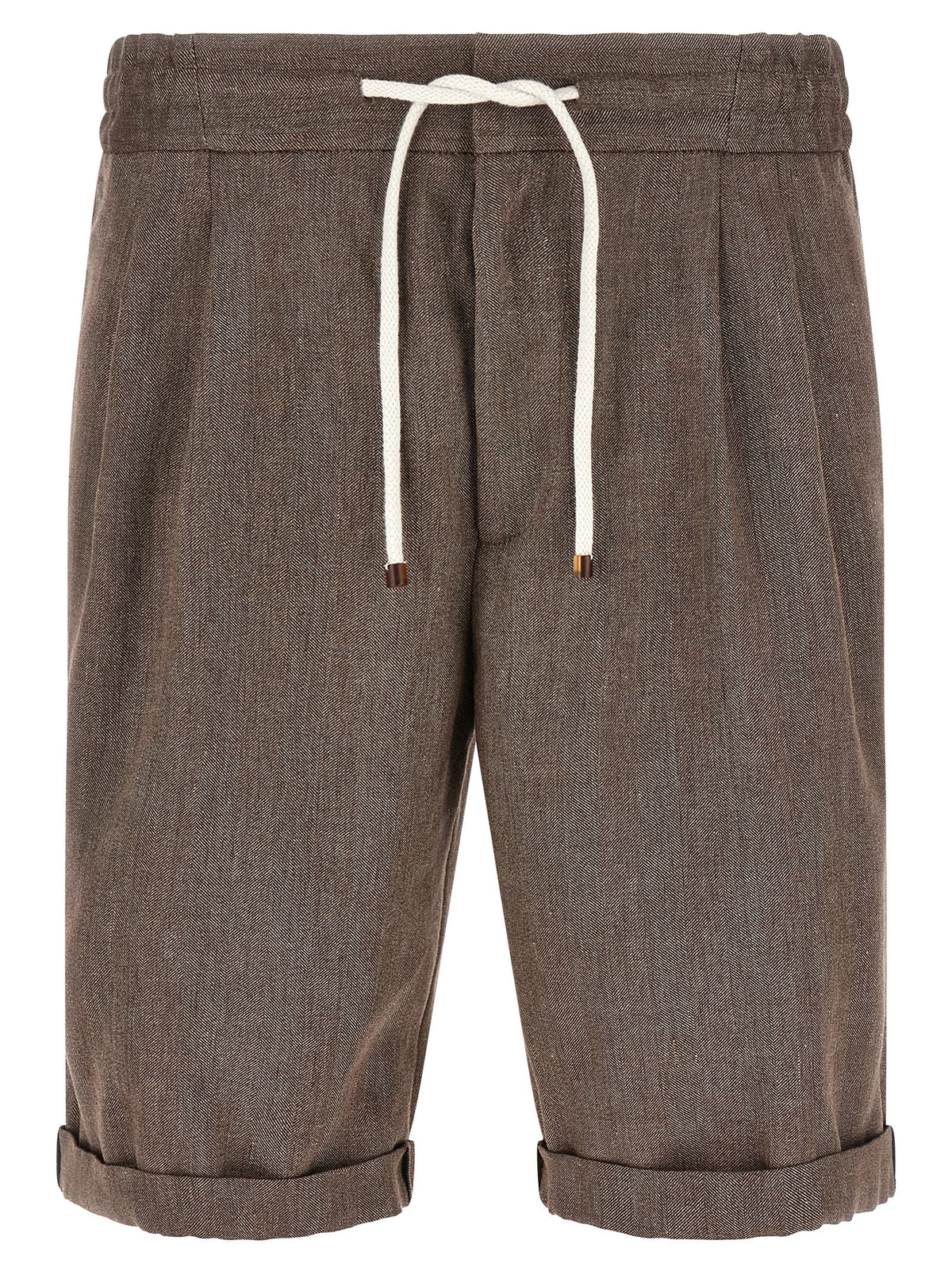 Brunello Cucinelli Brown Linen Bermuda Men's Shorts